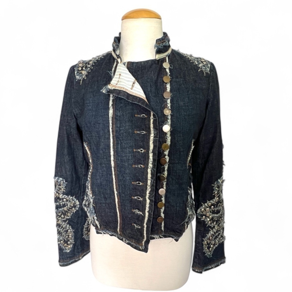 SOLD!!!JOHNNY WAS STUDDED CRYSTAL EMBELISHED APPLIQUE DENIM Embroidered BIYA S